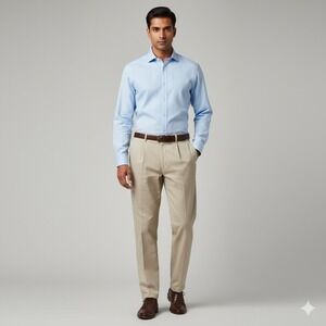 Vtg Tommy Hilfiger Mens 36x32 Khaki Pants Pleated Front Classic‎ Casual Trousers